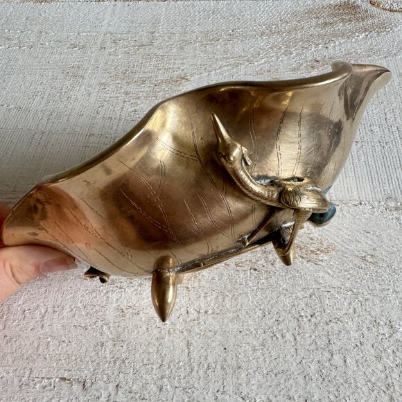 Vintage Brass Lilly Pad with Crane Bird Brass Bowl - Picture 13 of 13
